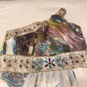 One shoulder floral formal